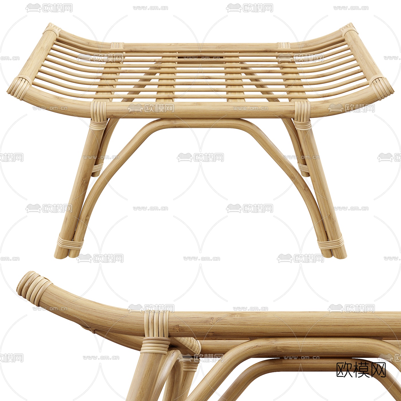 北欧藤编凳子3d模型