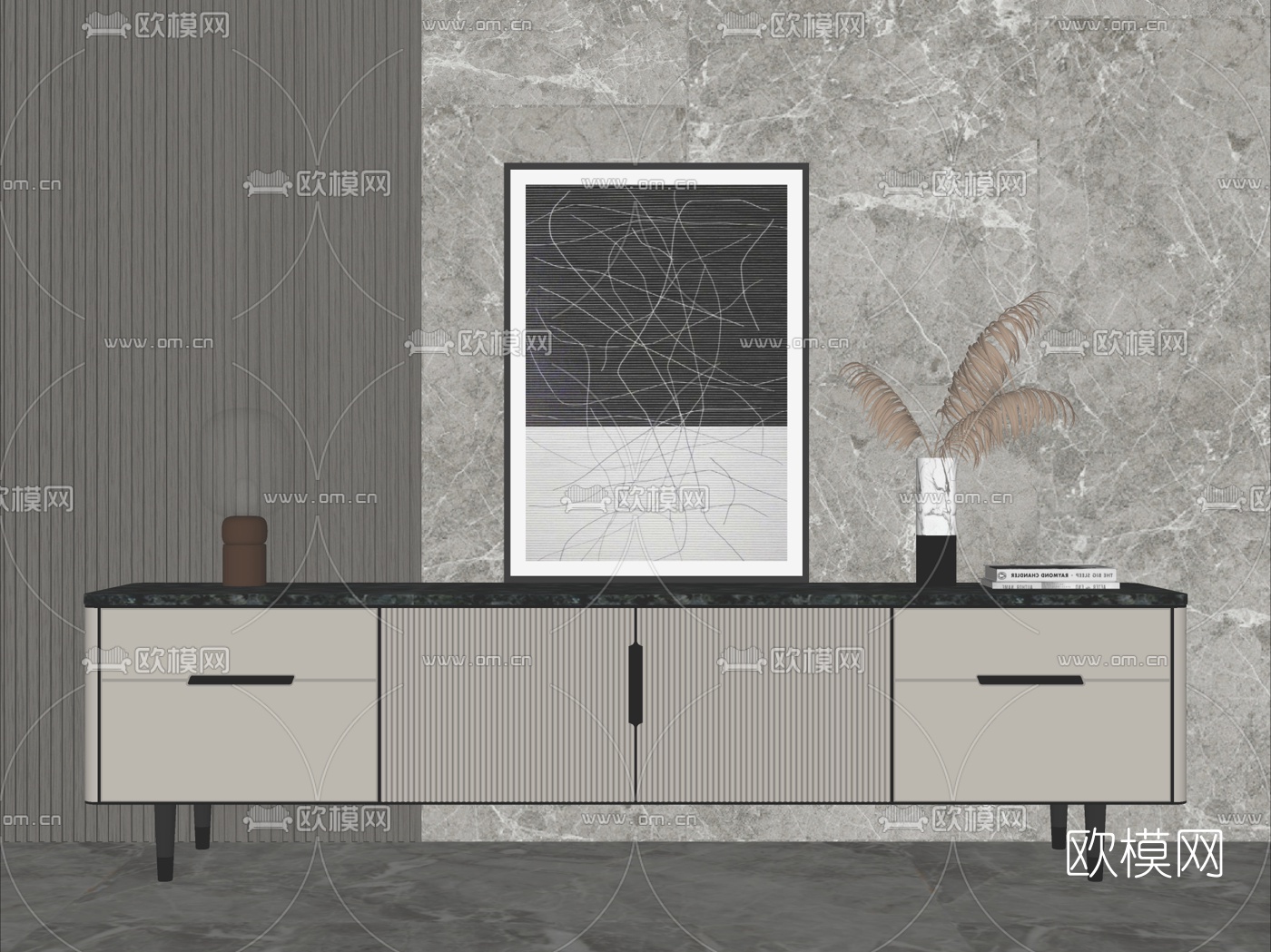 现代轻奢电视柜su模型下载（渲染图2）