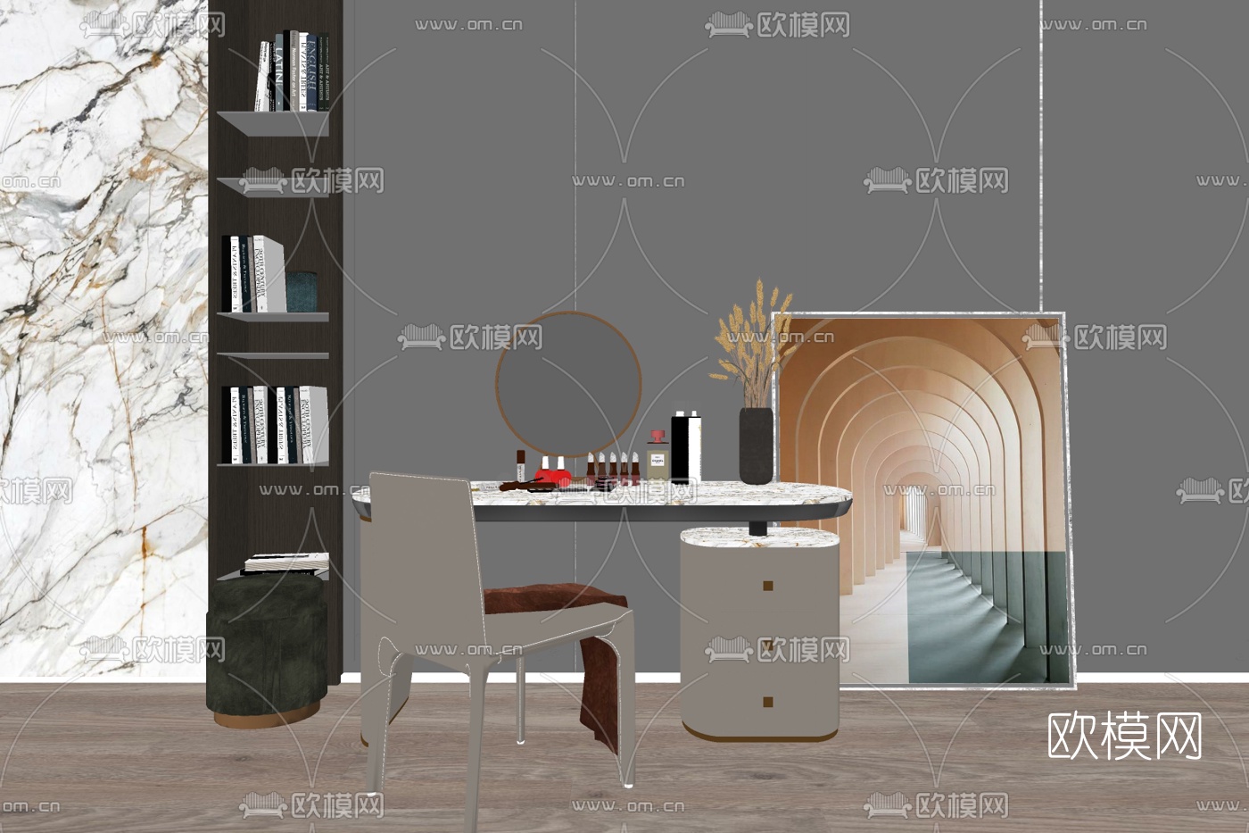 现代轻奢梳妆台su模型下载