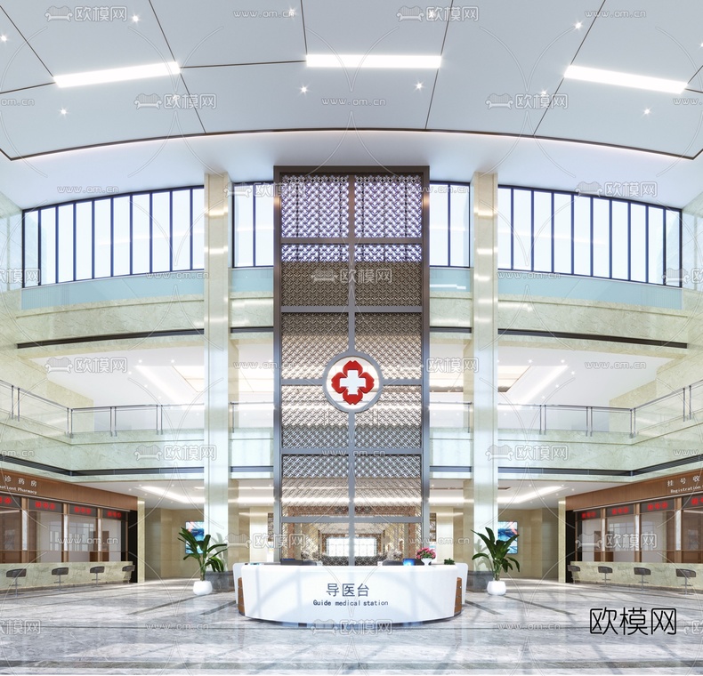现代医院前台大厅3d模型下载_ID10103046_3dmax免费模型-欧模网