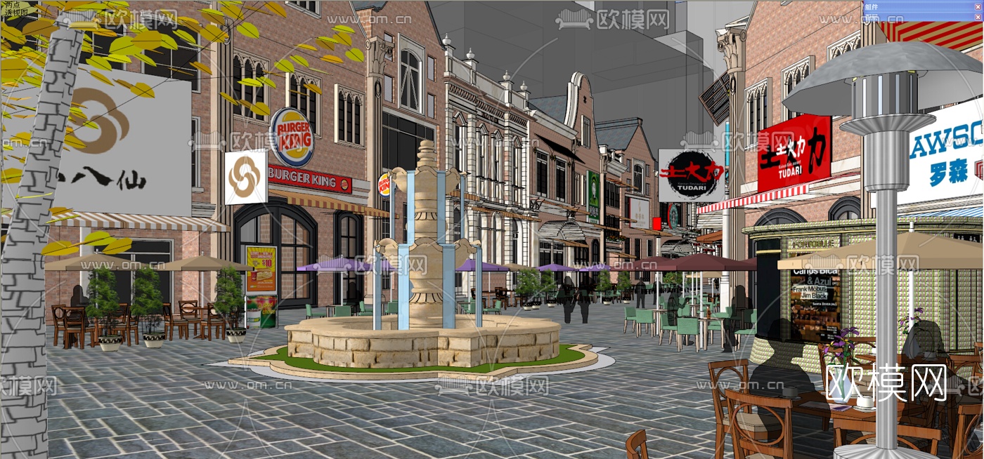欧式商业街su模型下载（渲染图6）