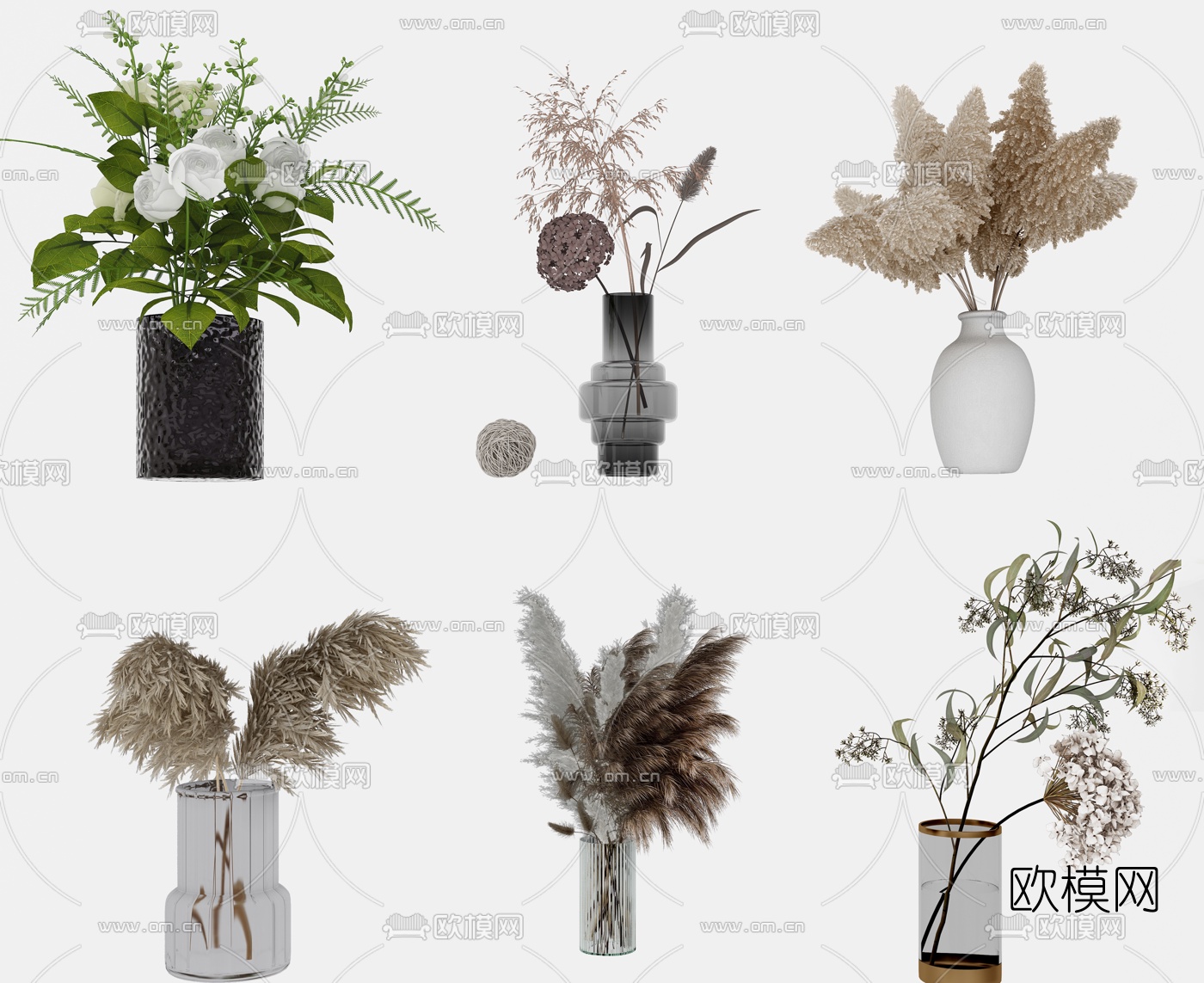 现代花瓶花艺插花3d模型下载