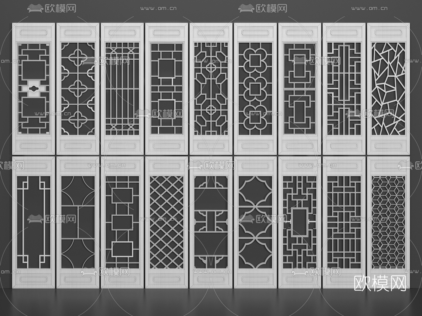 中式镂空屏风隔断3d模型下载