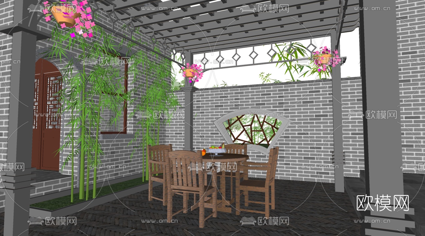 中式四合院su模型下载（渲染图4）