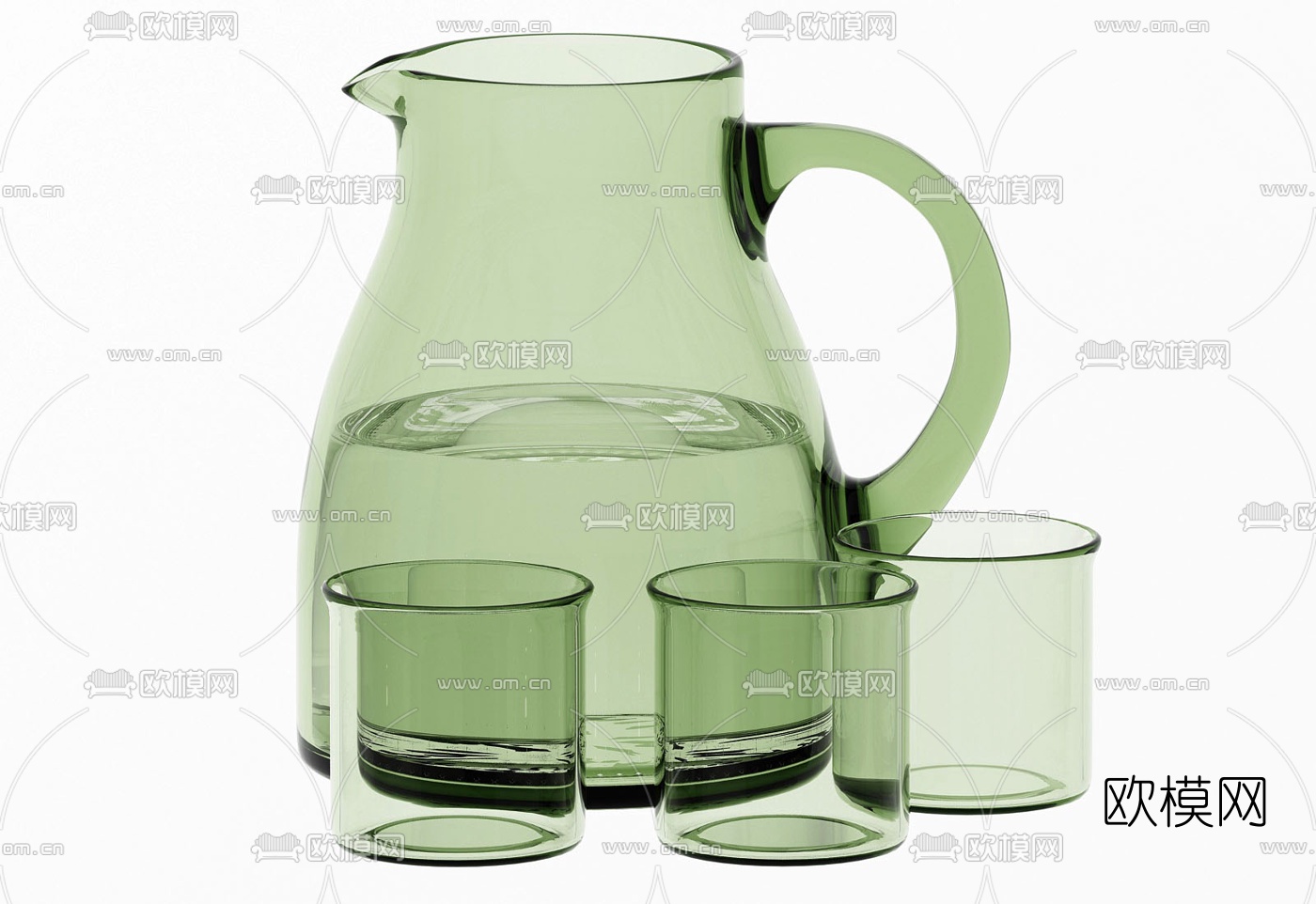 现代透明水壶水杯3d模型下载