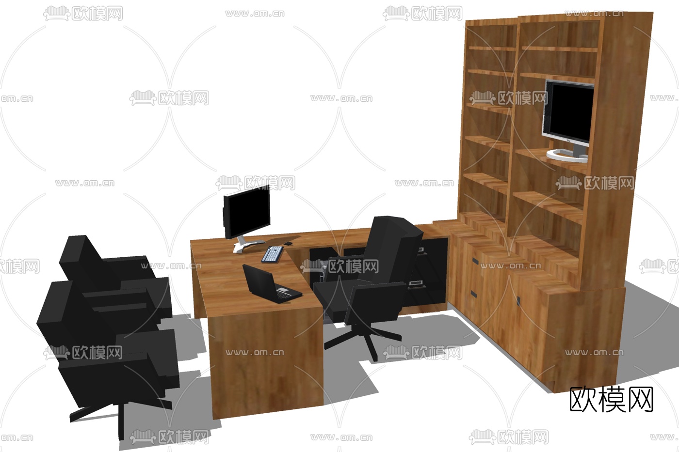 现代办公班台桌su模型下载