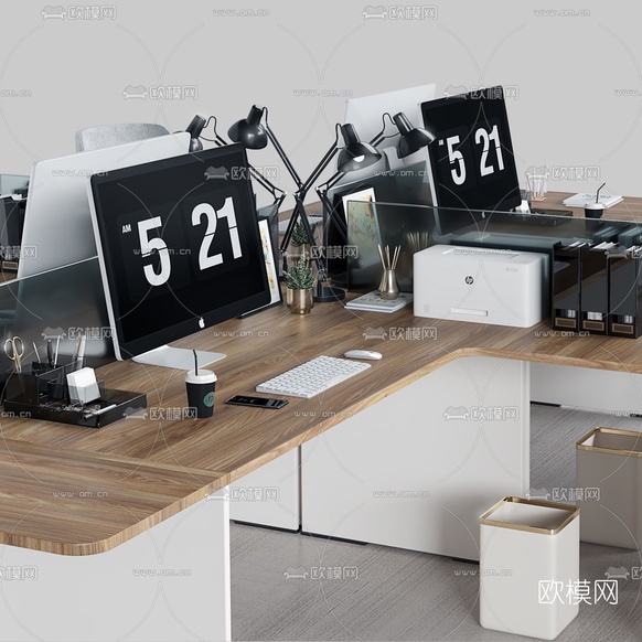 现代办公桌椅卡位3d模型下载(渲染图3)