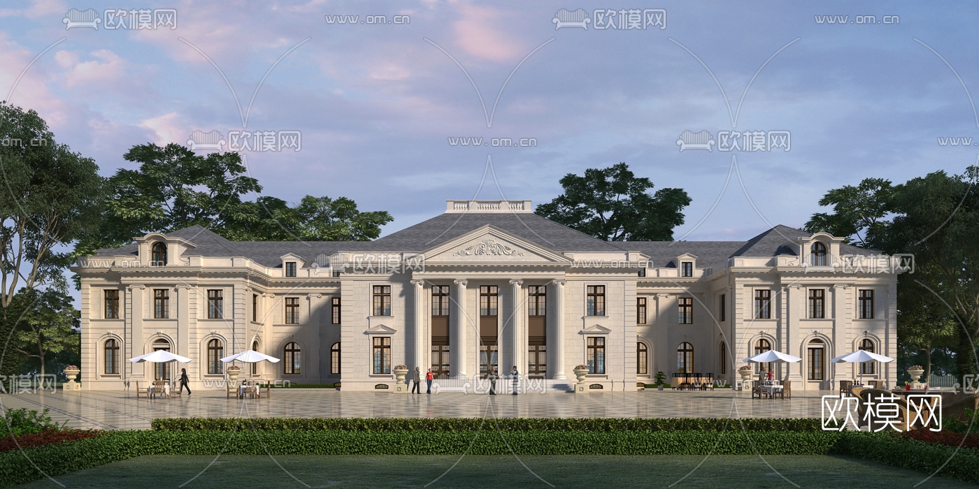 法式会所售楼部外观3d模型下载