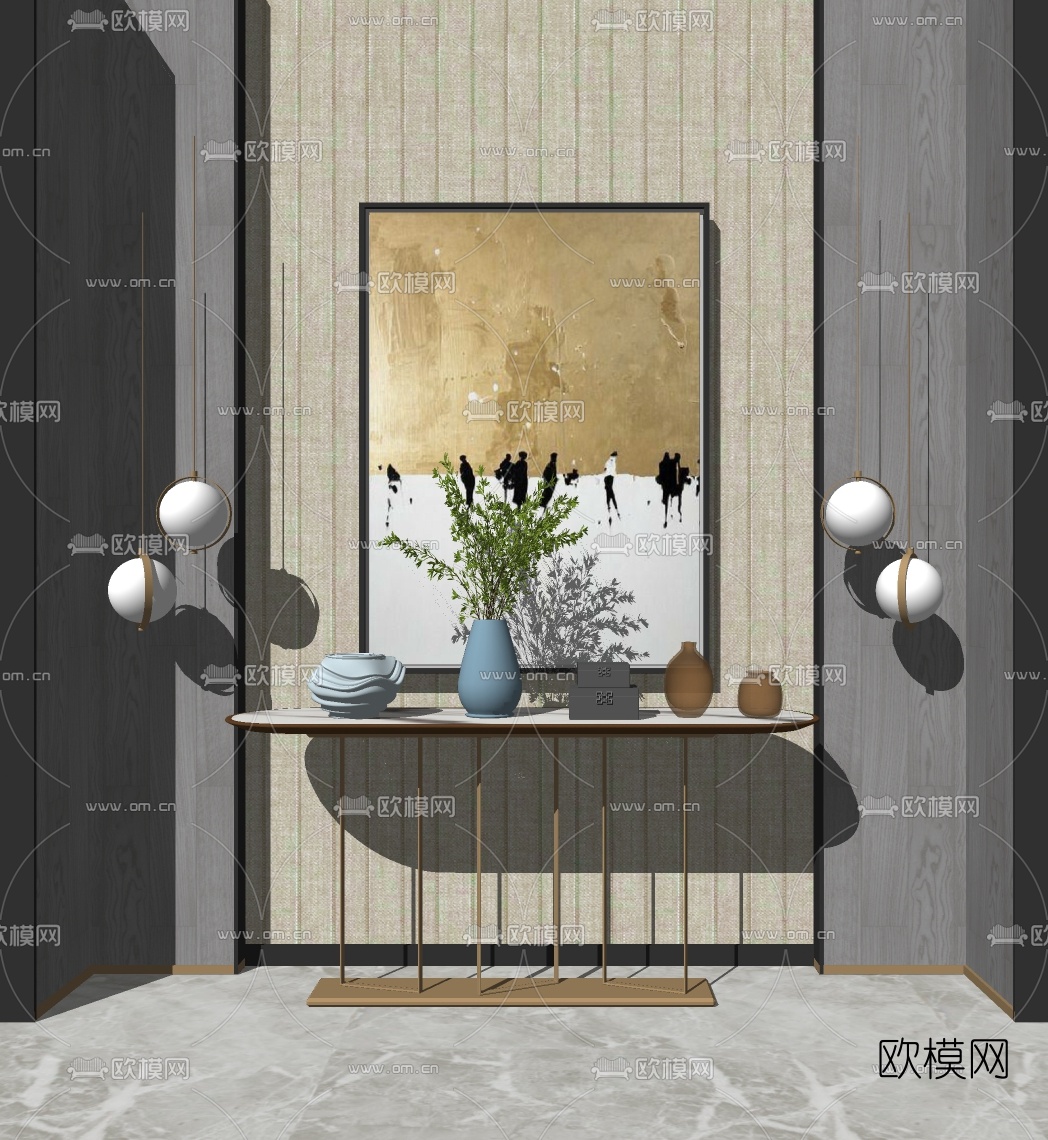 现代轻奢金属玄关案几su模型下载