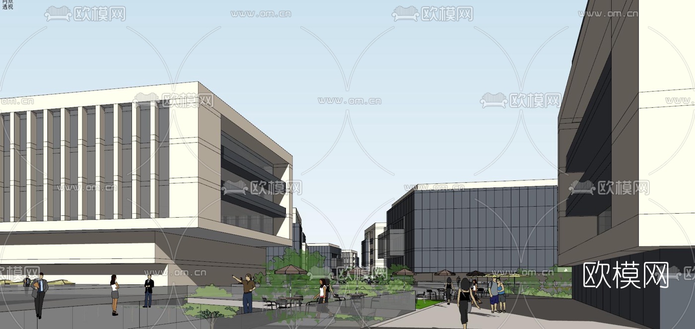 现代办公园区鸟瞰夜景su模型下载（渲染图6）