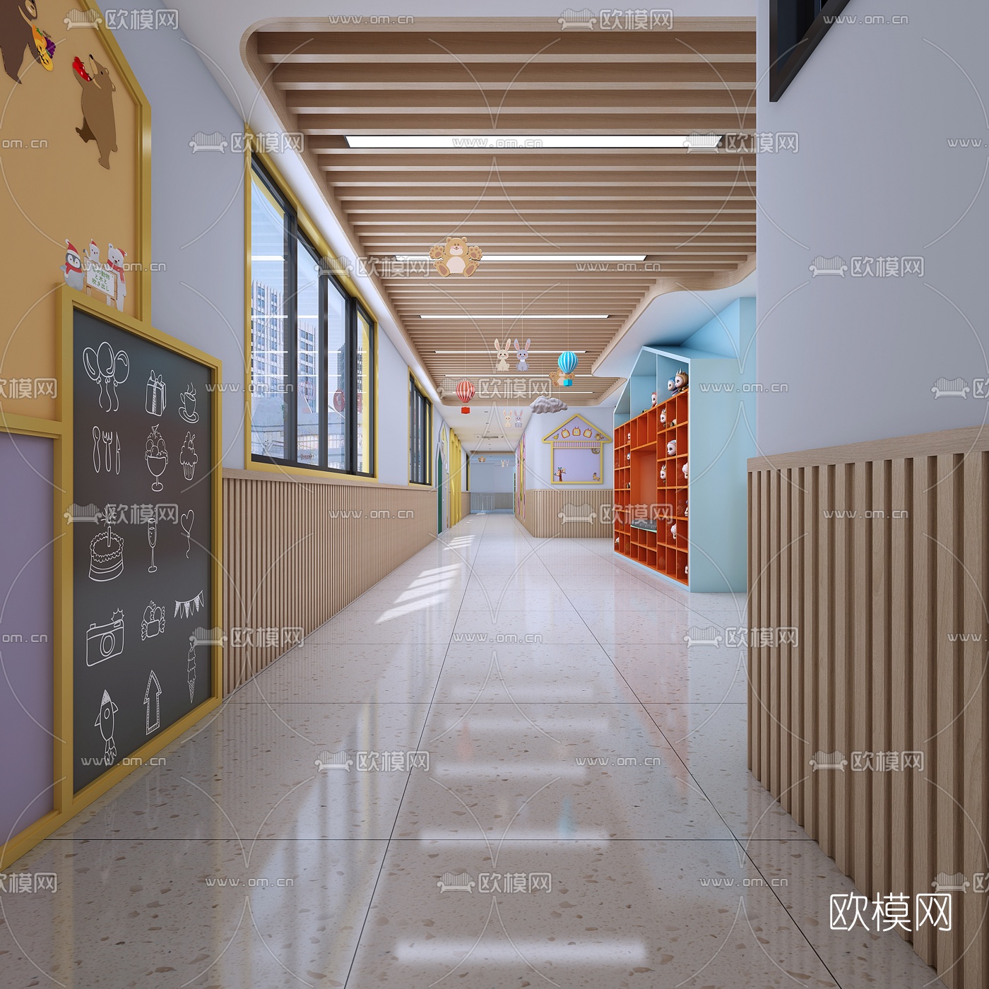 现代幼儿园走廊过道3d模型