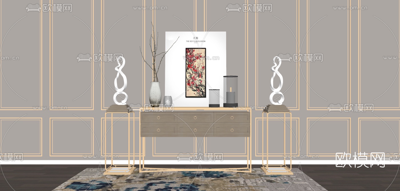 新中式轻奢边柜su模型下载