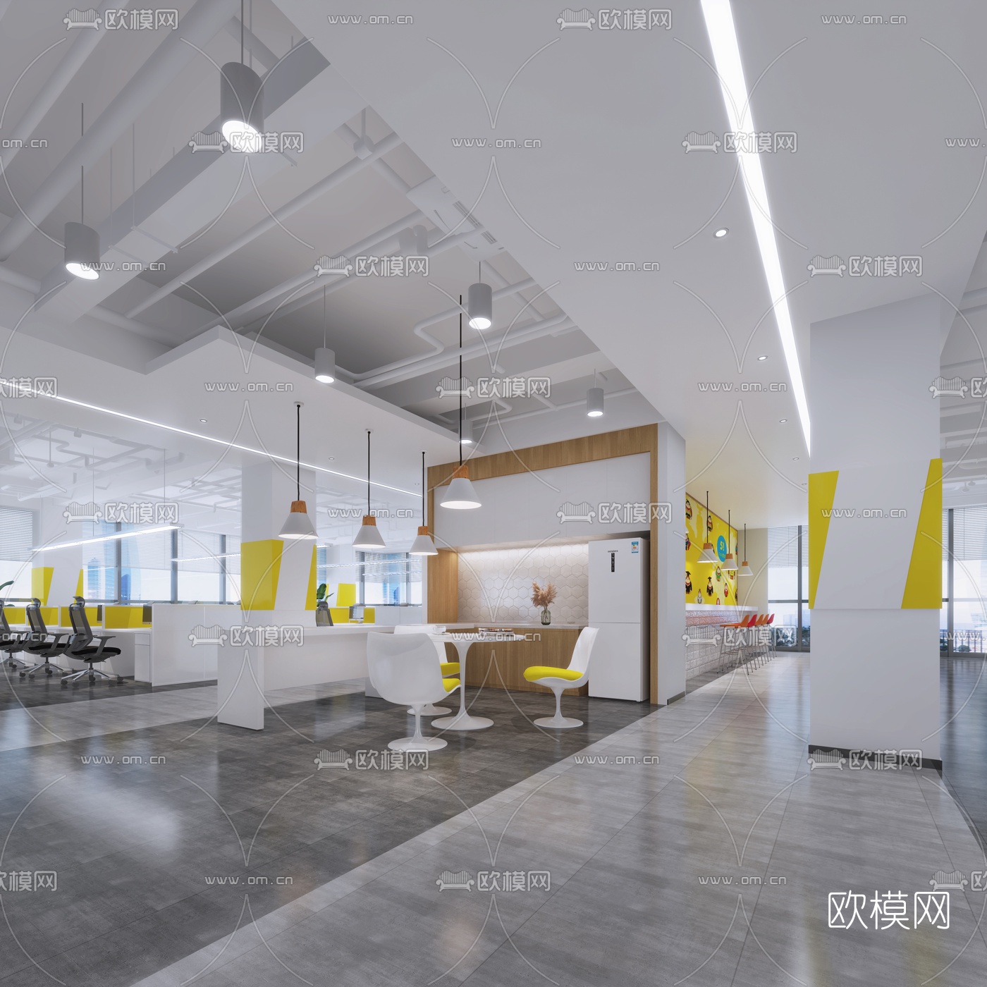 现代办公室茶水间3d模型下载