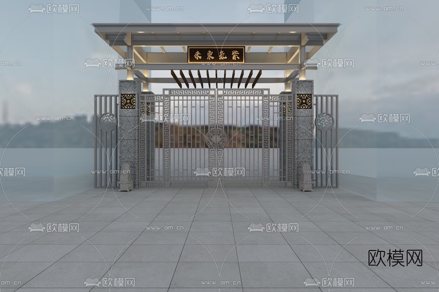 新中式住宅门头免费3d模型下载