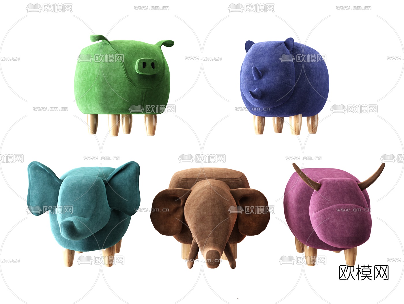 北欧猪犀牛大象牛形状儿童凳3d模型下载