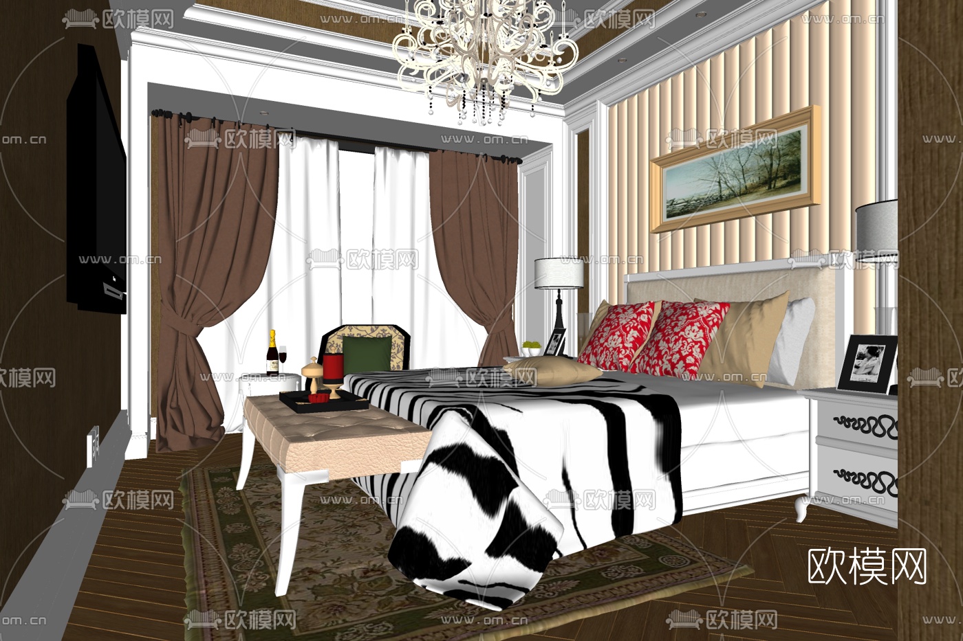 简欧主人房卧室su模型下载