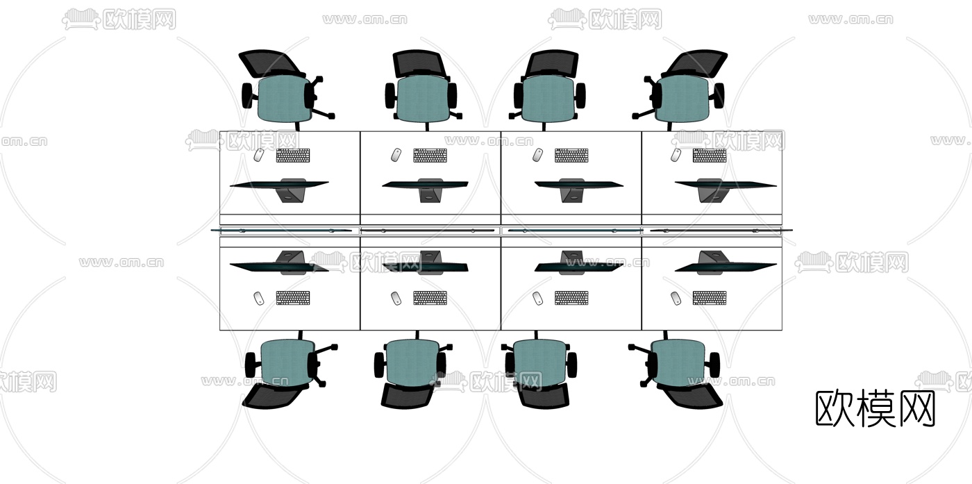 现代办公桌椅卡座su模型下载（渲染图3）
