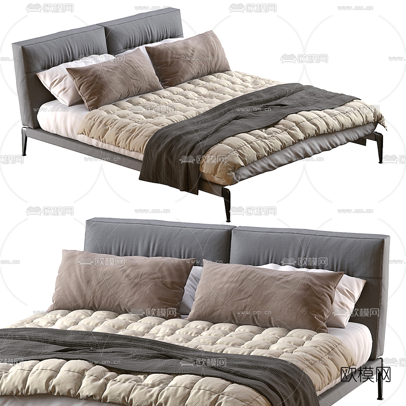 FLEXFORM 双人床3d模型下载（渲染图1）