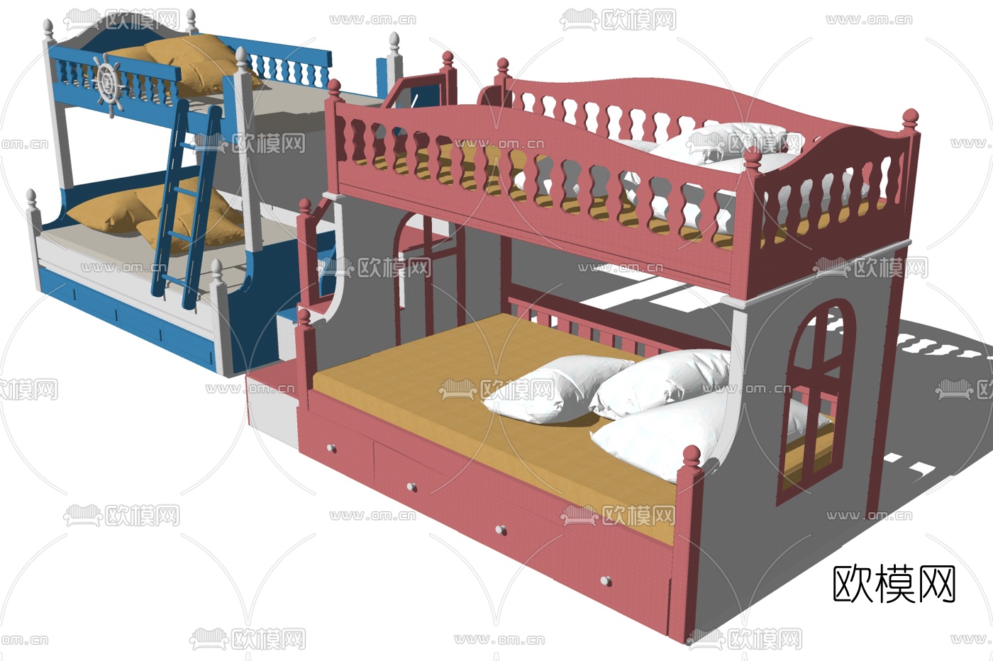 北欧上下铺儿童床su模型下载