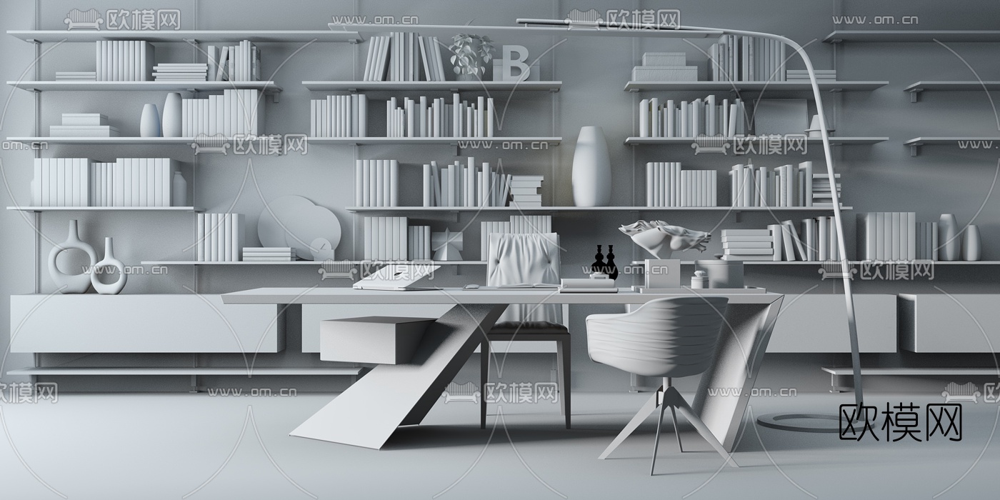 Cattelan Italia 现代实木班台书桌3d模型下载（渲染图2）