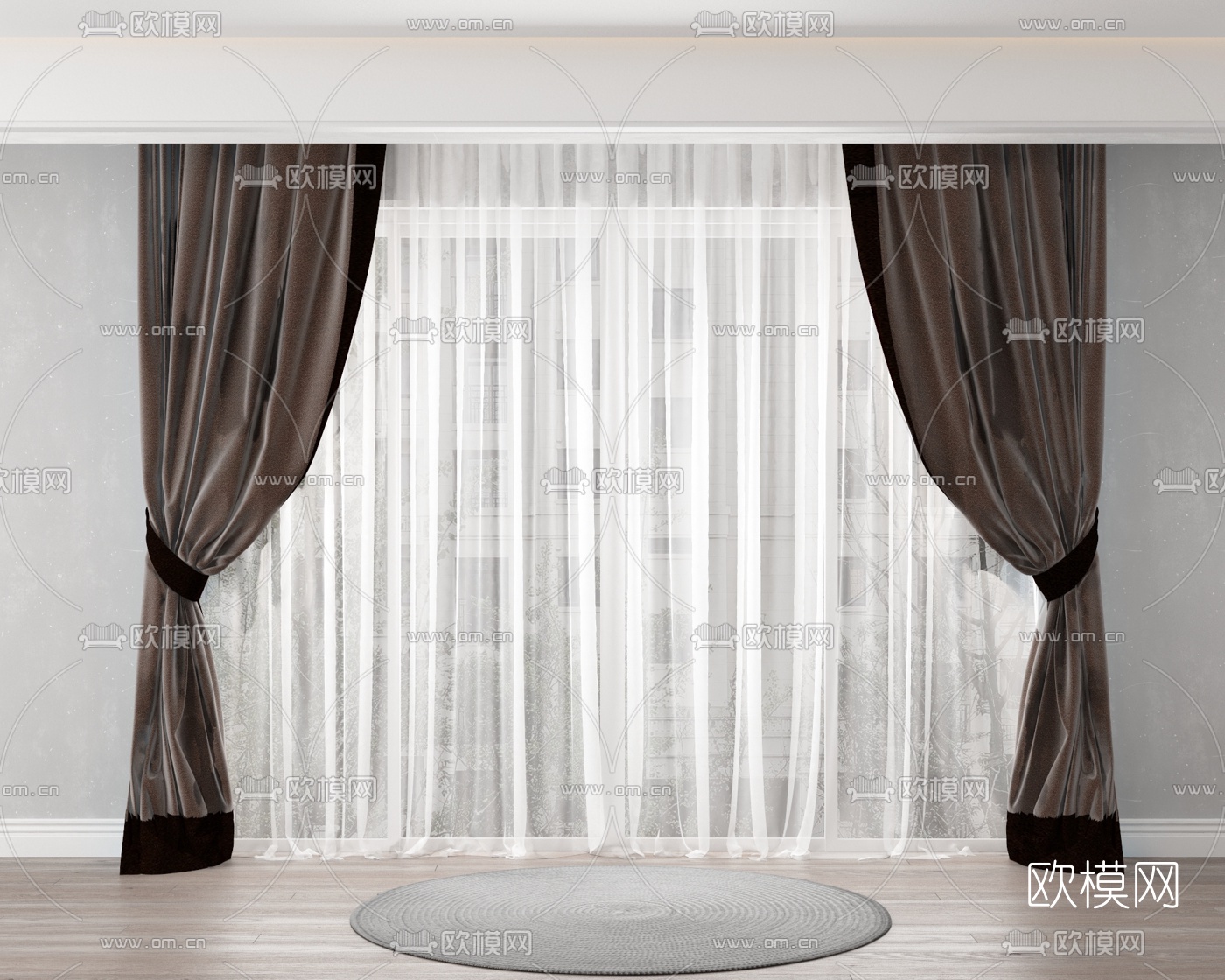 现代布艺窗帘3d模型下载