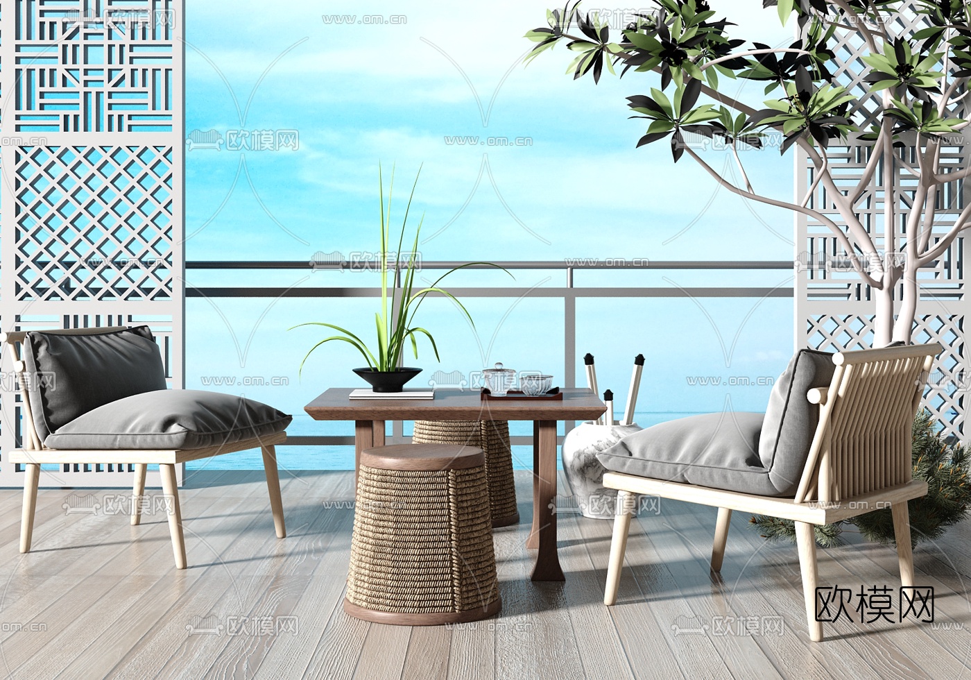 现代户外休闲桌椅3d模型