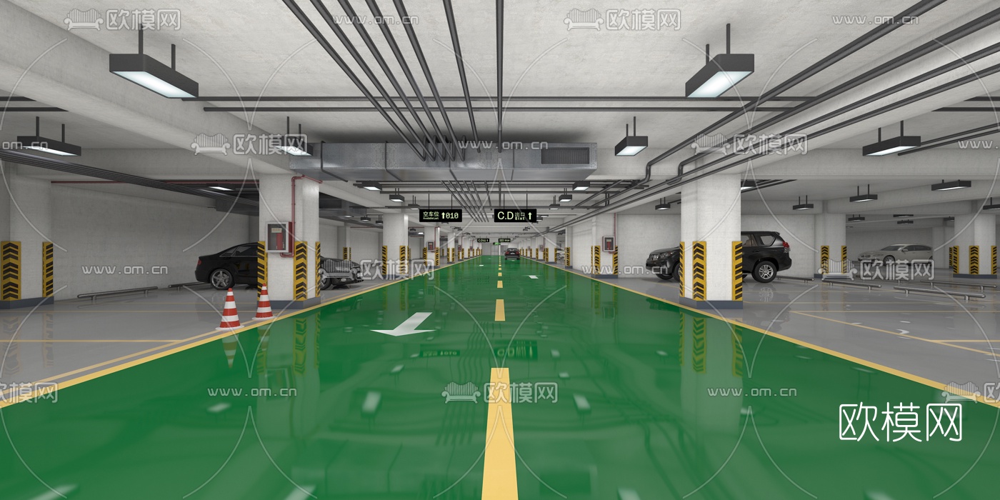 现代地下车库免费3d模型下载