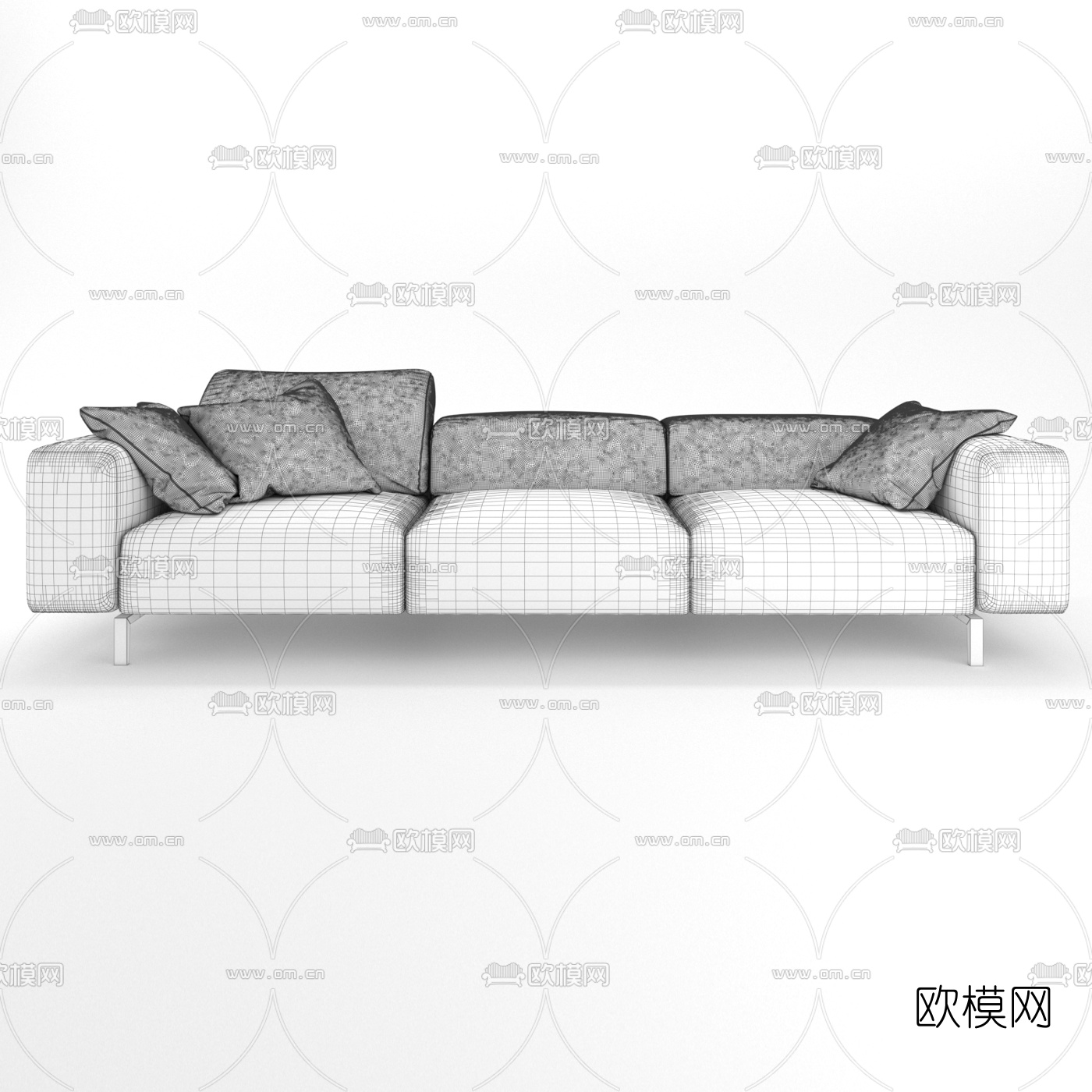 现代皮革三人沙发3d模型