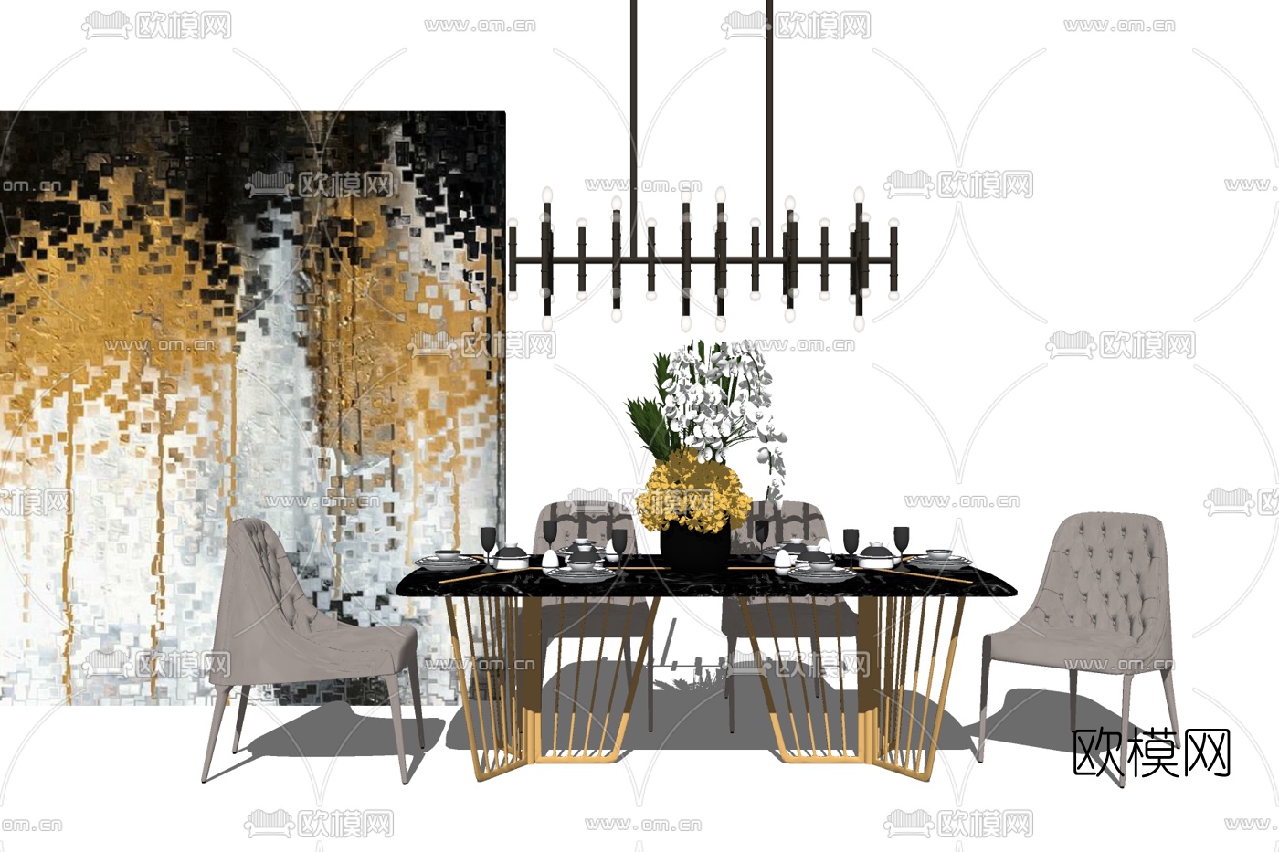 现代轻奢餐桌椅su模型下载