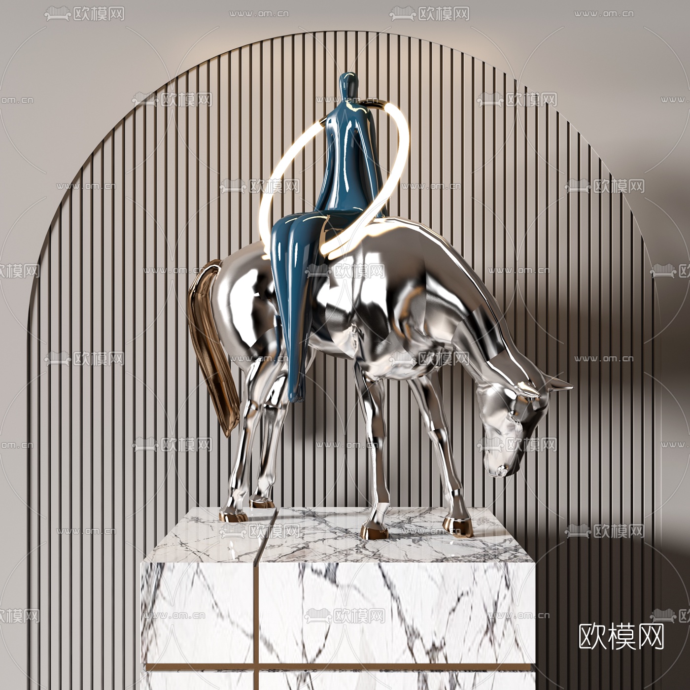 现代抽象人物骑马雕塑3d模型下载