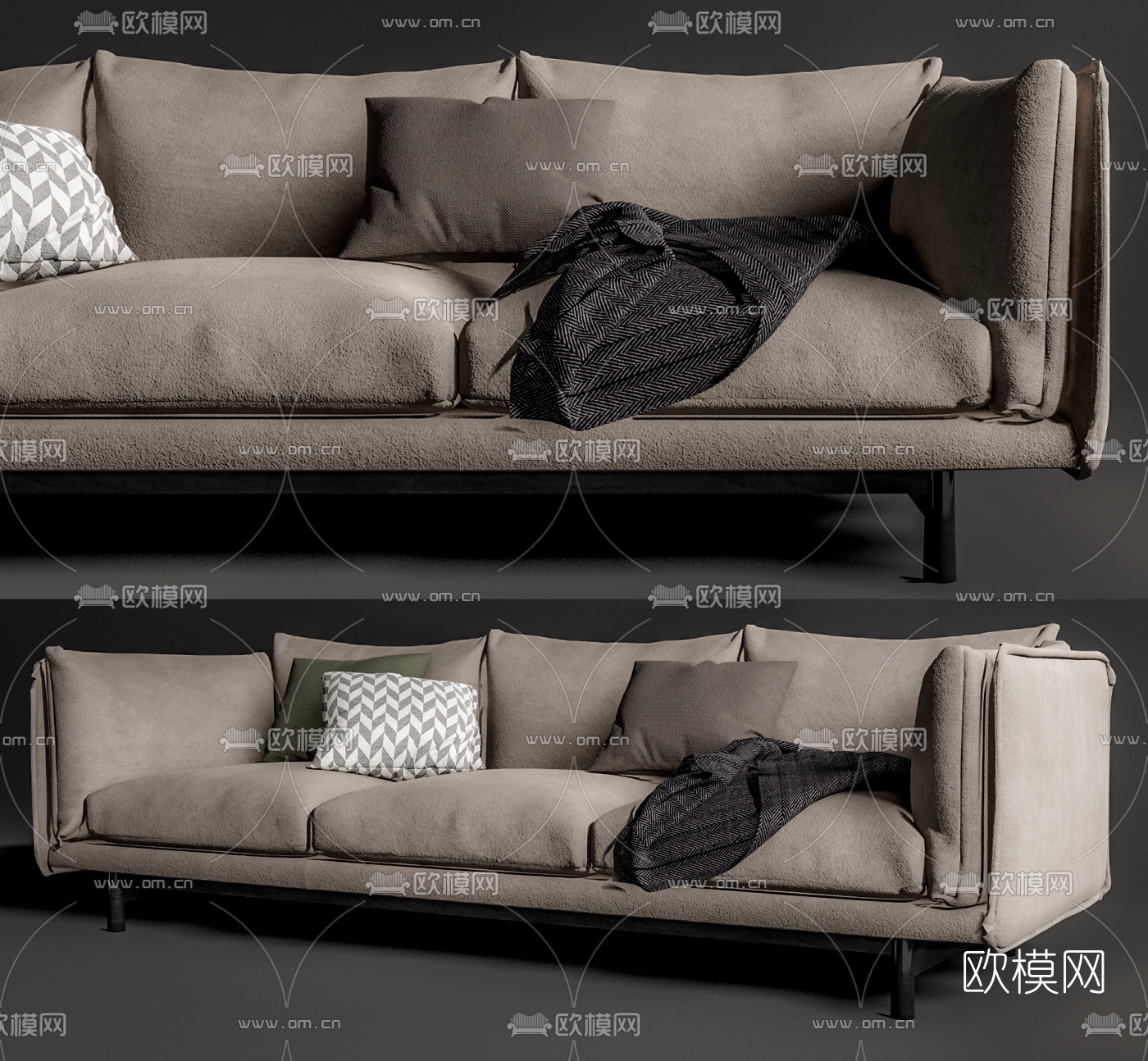 现代布艺多人沙发su模型下载（渲染图1）