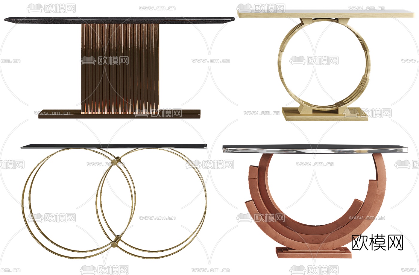 后现代圆环端景条案3d模型下载（渲染图1）