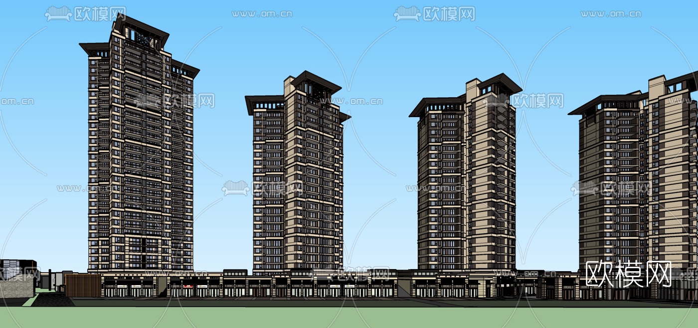 新古典高层公寓楼su模型下载（渲染图3）