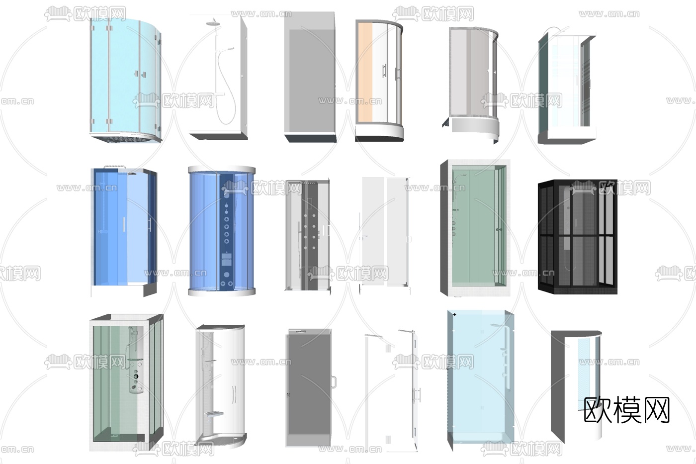 现代玻璃淋浴房su模型下载