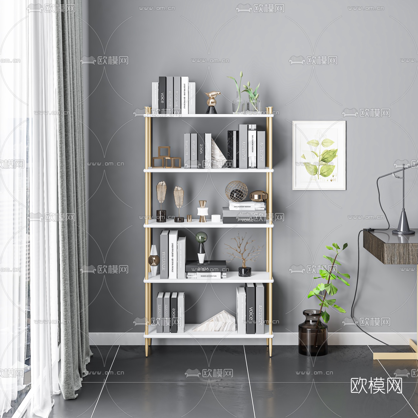 现代书架装饰架3d模型