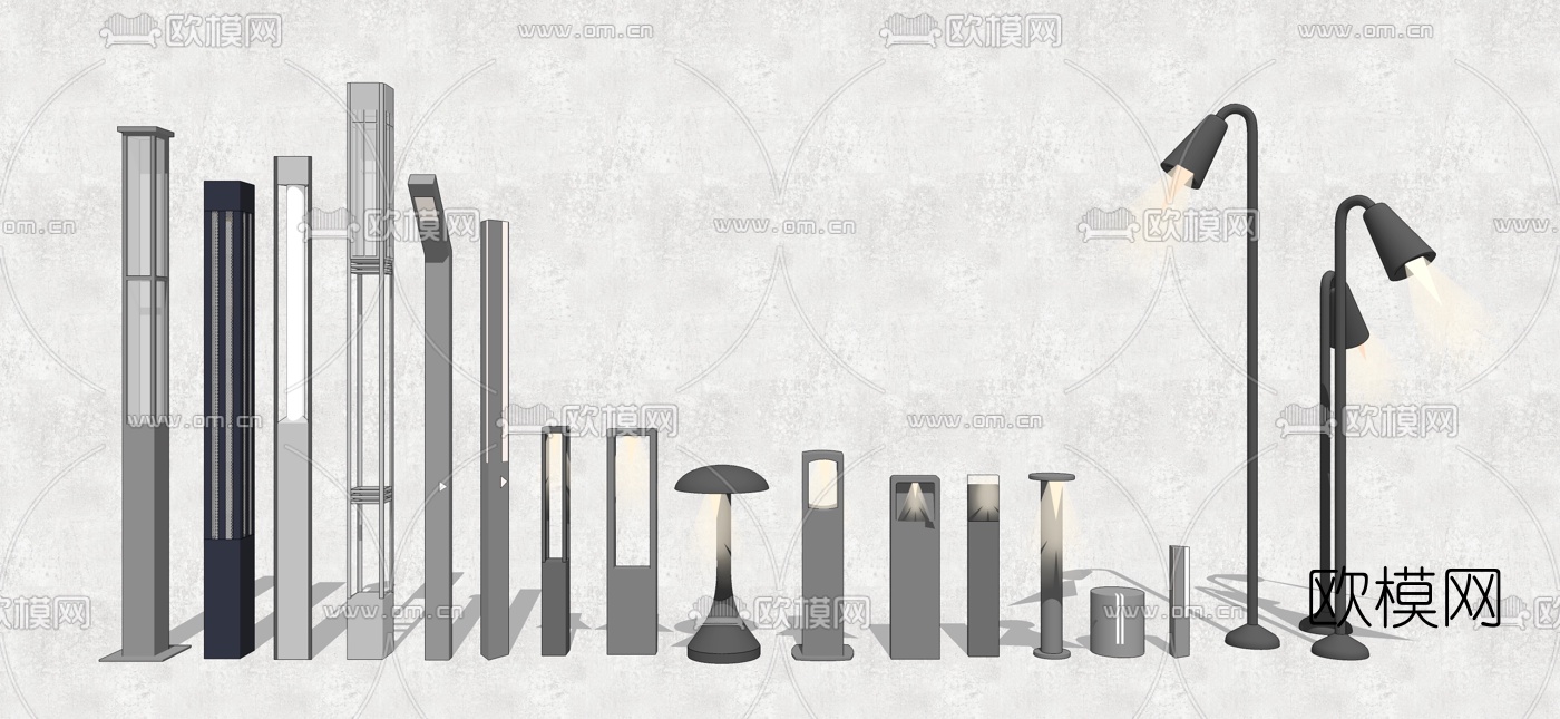 现代金属景观灯su模型下载