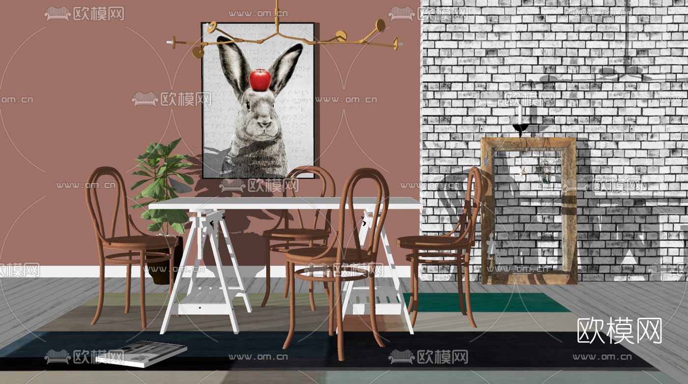 北欧餐桌椅su模型下载