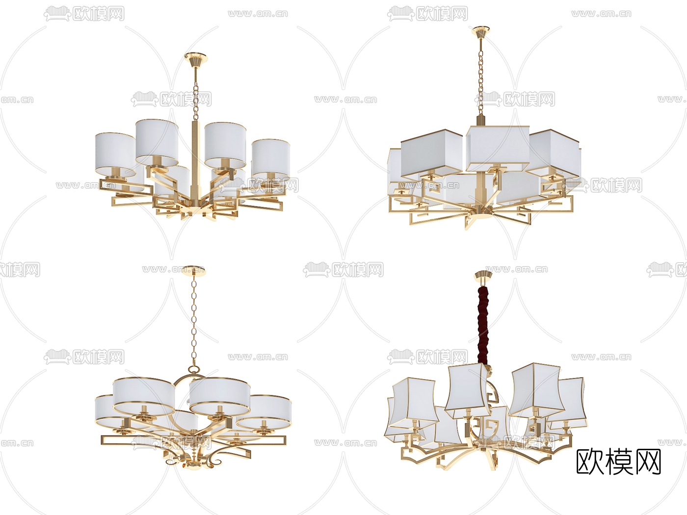 新中式金属多头吊灯su模型下载（渲染图1）