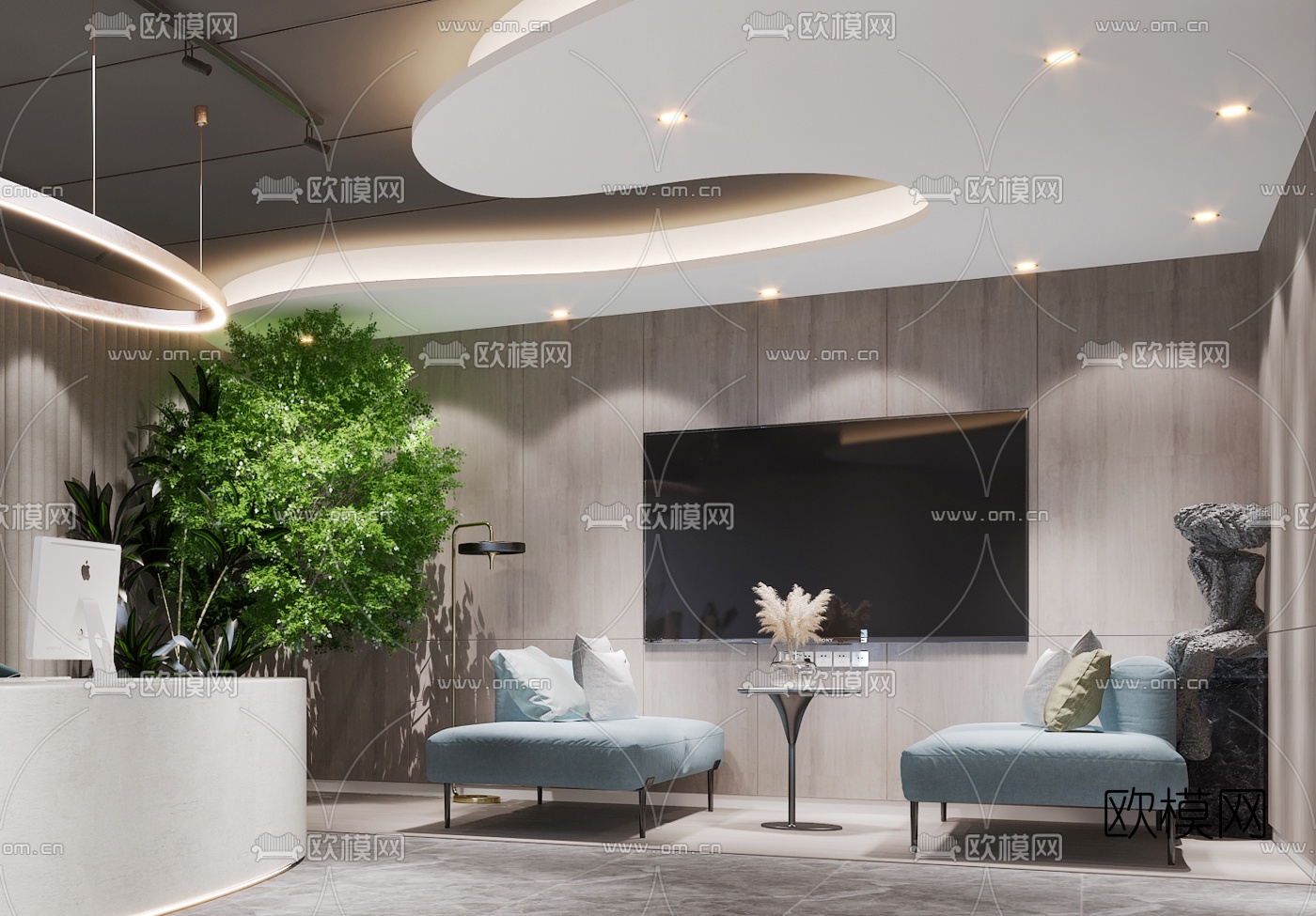 北欧办公前台大厅3d模型下载（渲染图2）