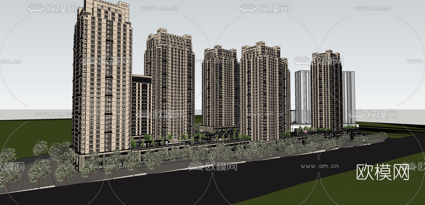 新古典超高层公寓楼su模型下载（渲染图3）