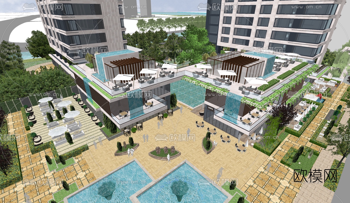 现代商业综合体su模型下载（渲染图1）