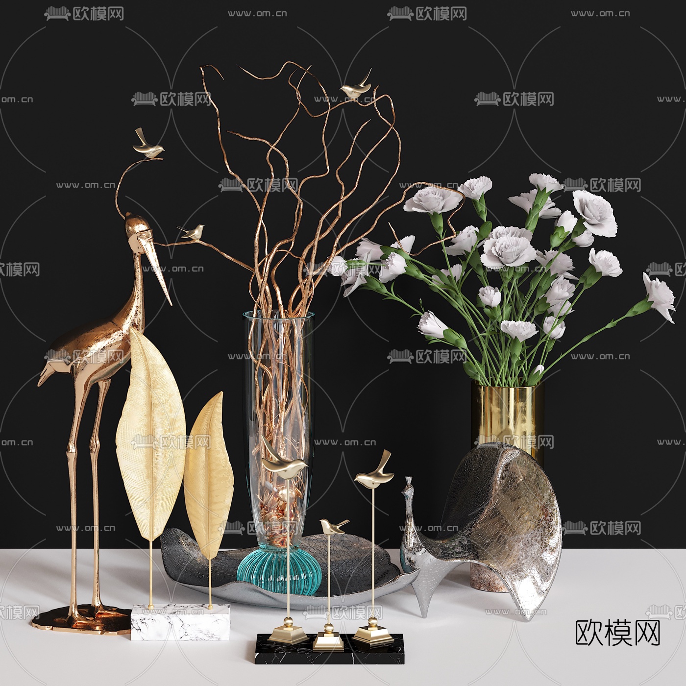 现代花鸟饰品摆件3d模型