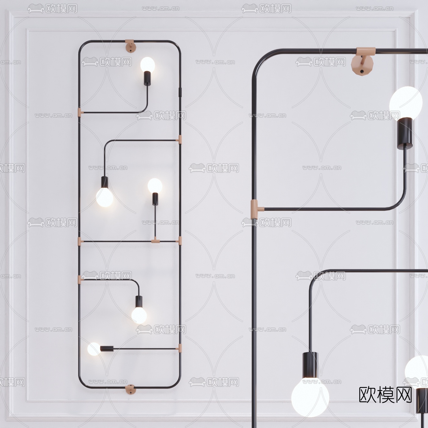 工业风多头灯泡壁灯3d模型下载
