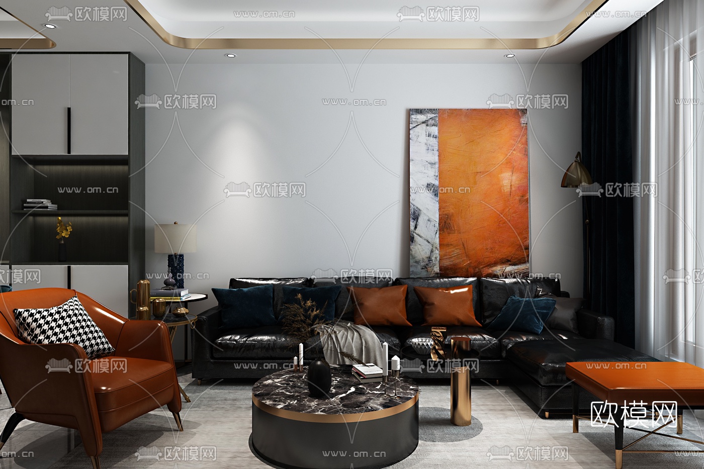 现代轻奢客餐厅免费3d模型下载（渲染图3）