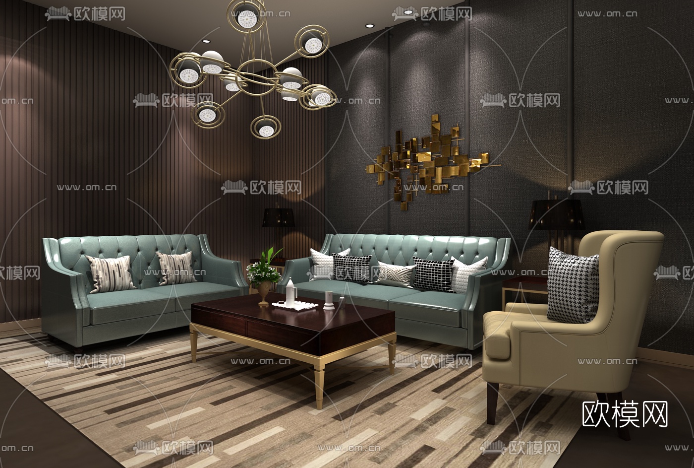 Mextra品牌 美式皮革沙发组合3d模型下载