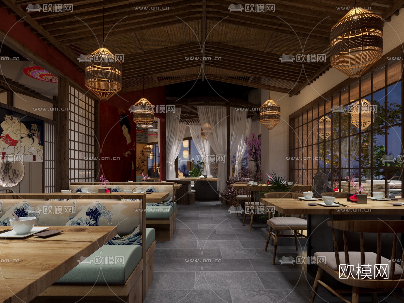 日式料理店烤肉店3d模型下载（渲染图1）