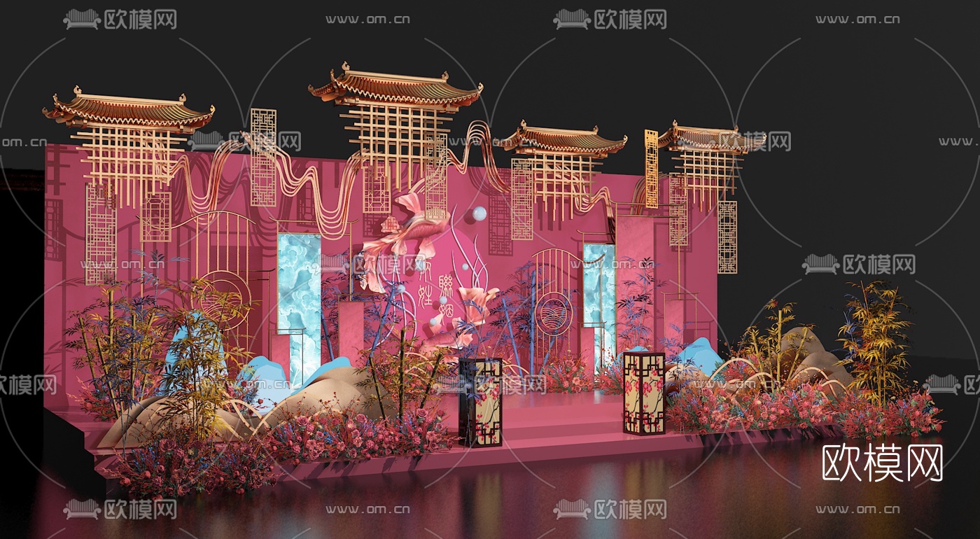 新中式古典婚庆美陈3d模型
