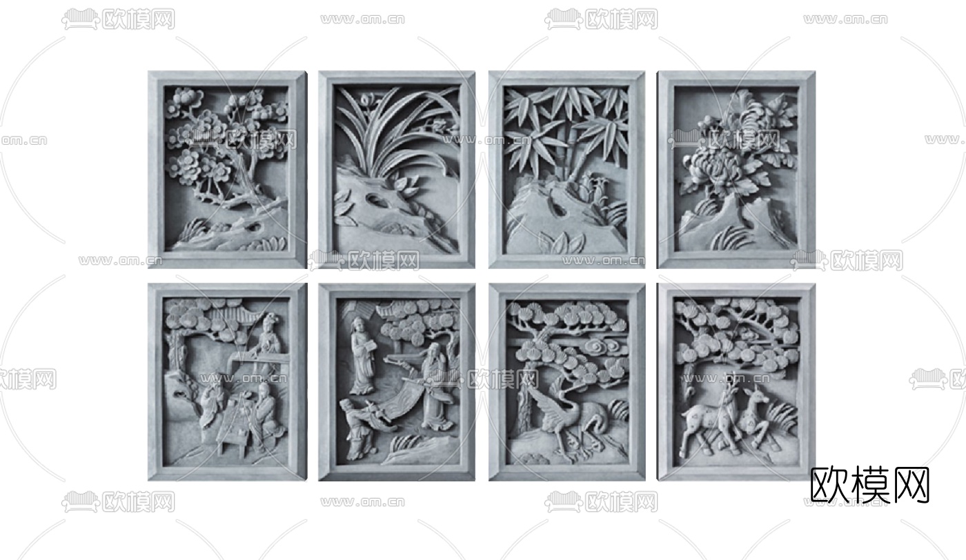 中式花鸟砖雕su模型下载