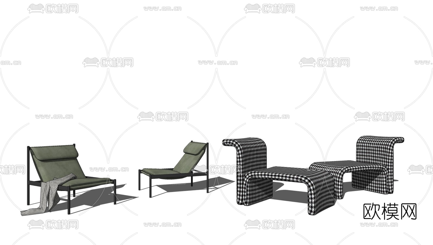 现代布艺躺椅su模型下载
