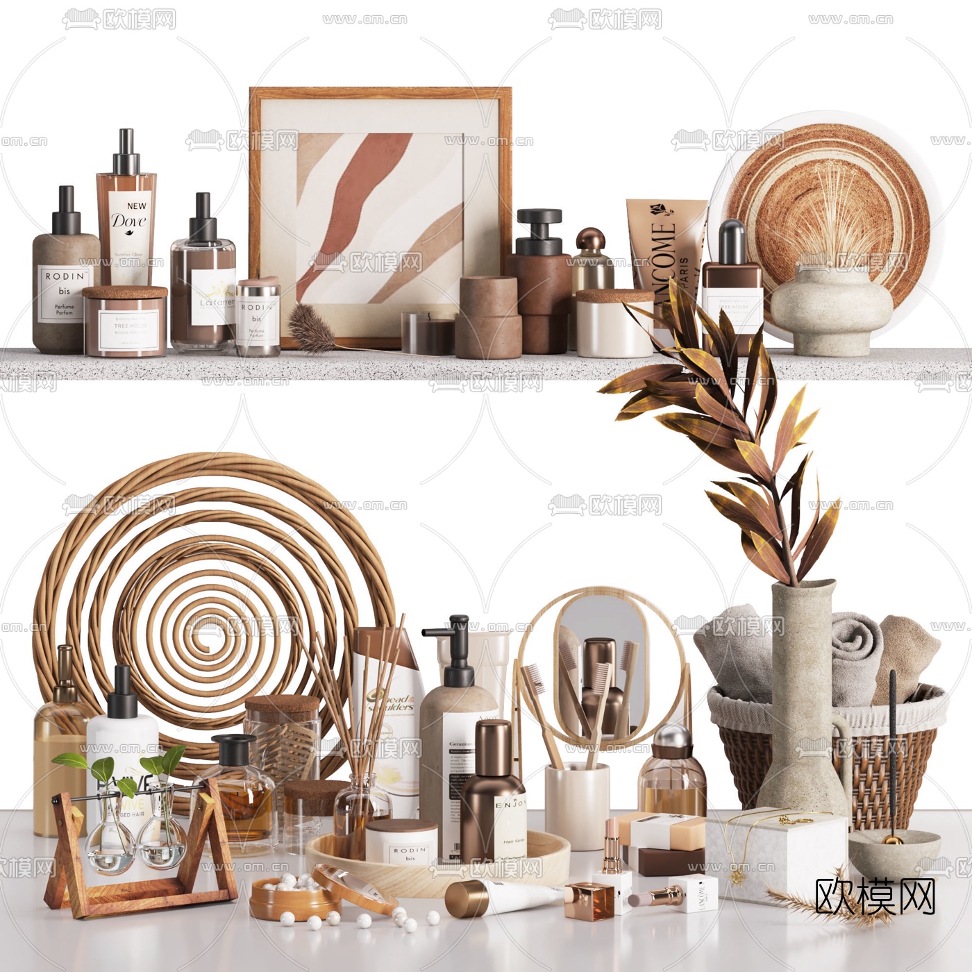 现代洗浴用品化妆品3d模型下载（渲染图1）